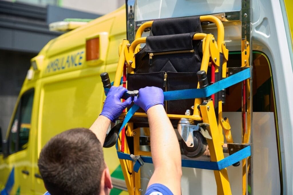 Securing stair stretcher inside ambulance