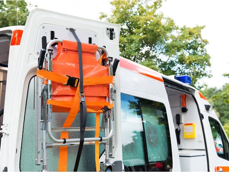 Folding stretcher in ambulance