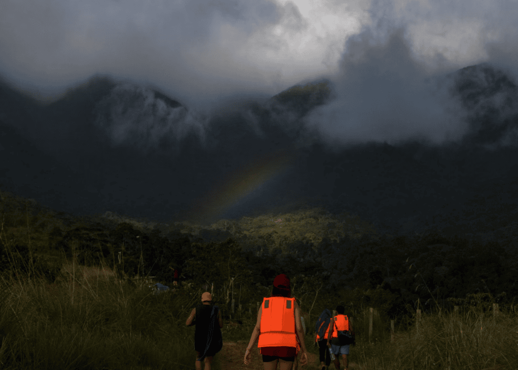 Hikers in life jackets