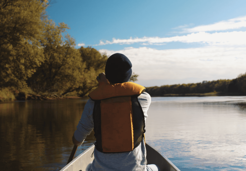 Man kayaking with life jacket