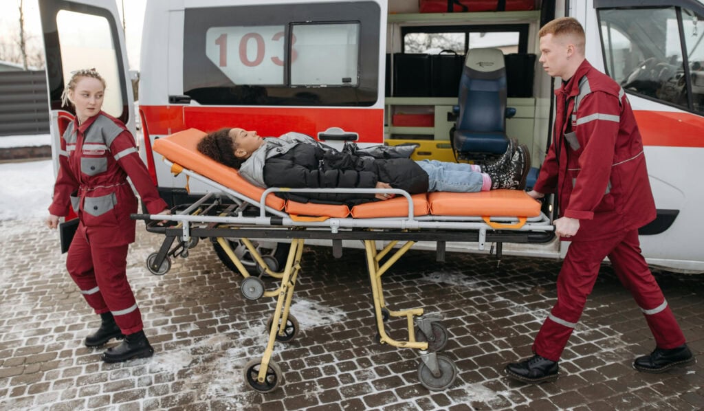 Ambulance stretcher used by rescue staff for patient transport
